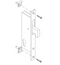 Technical drawing of a door handle assembly with screws on a white background